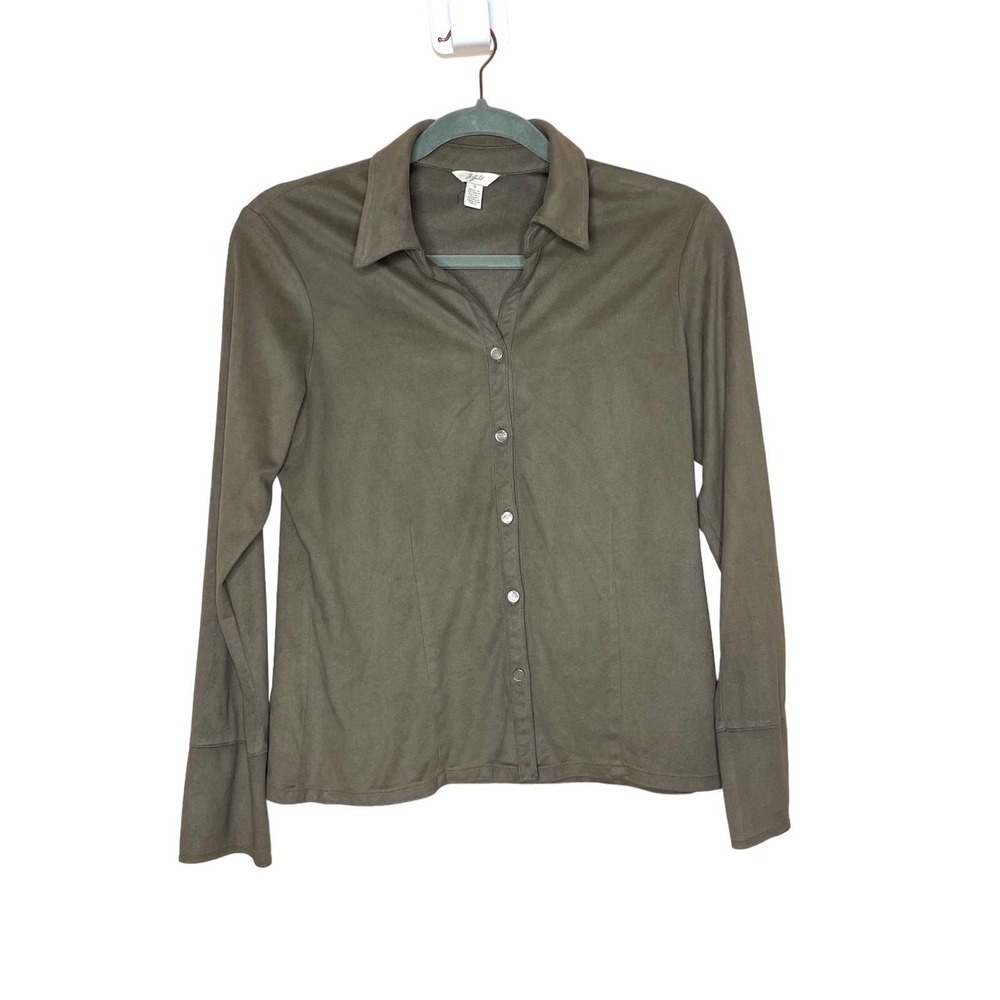 J.jill Women's Faux Suede Button Down Blouse Long Sleeve Brown Size Small